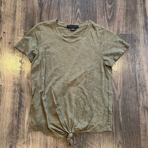 GUC Women's Social Standard Short Sleeve Twist Knot Shirt, Olive Green, Size: XS